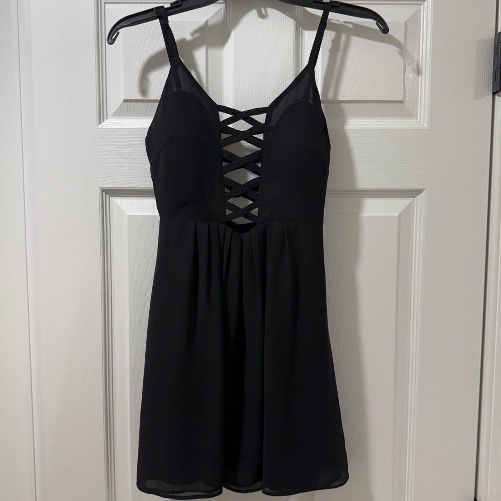 Millau spaghetti strap black mini dress
